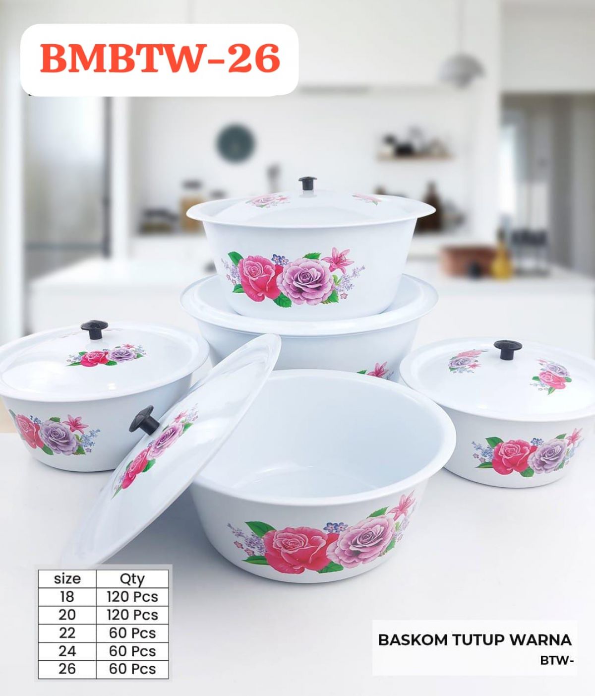 BASKOM TUTUP WARNA BMBTW-26 SIZE 26 CM ISI 5 LUSIN