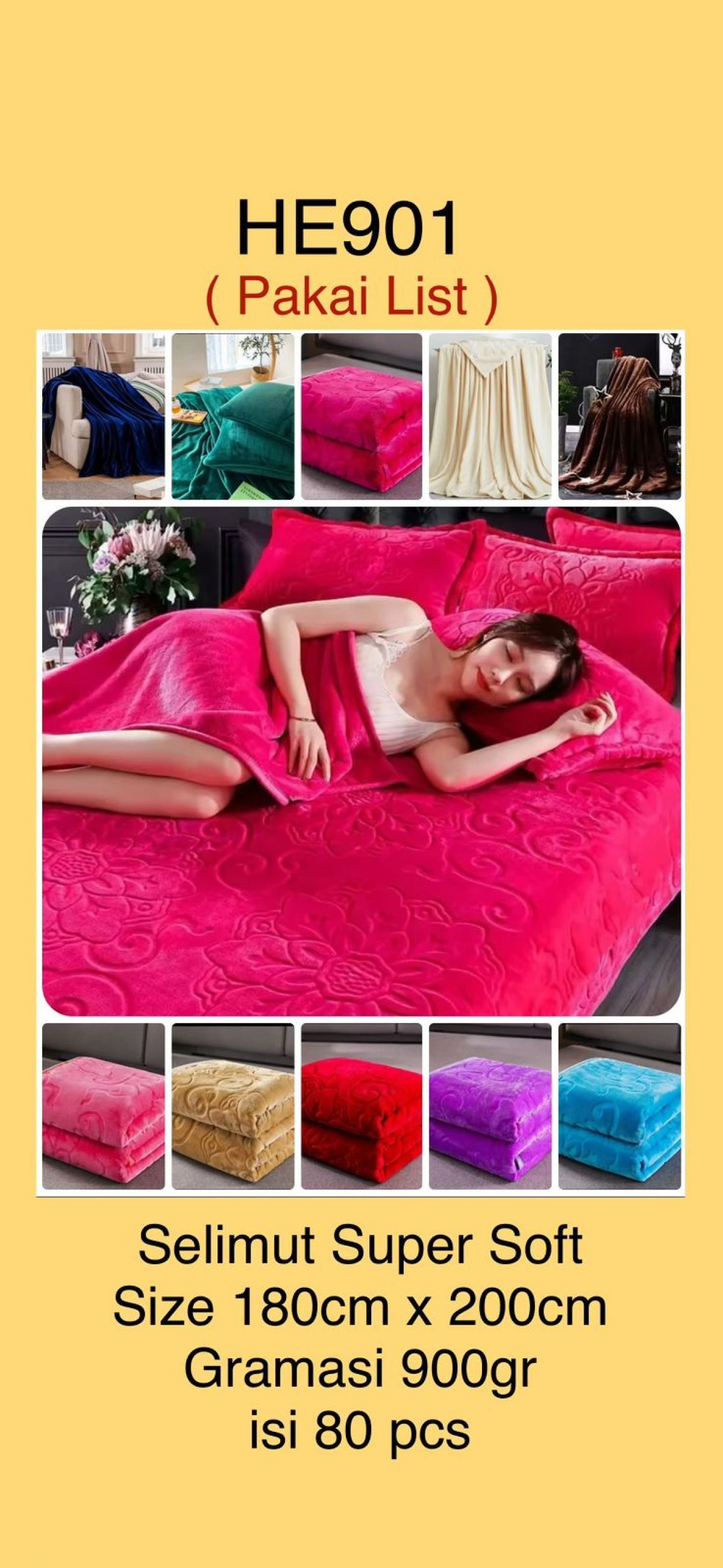 SELIMUT EMBOS (LIST) HE901 SIZE 180CM*200CM 900GR ISI 80 PCS