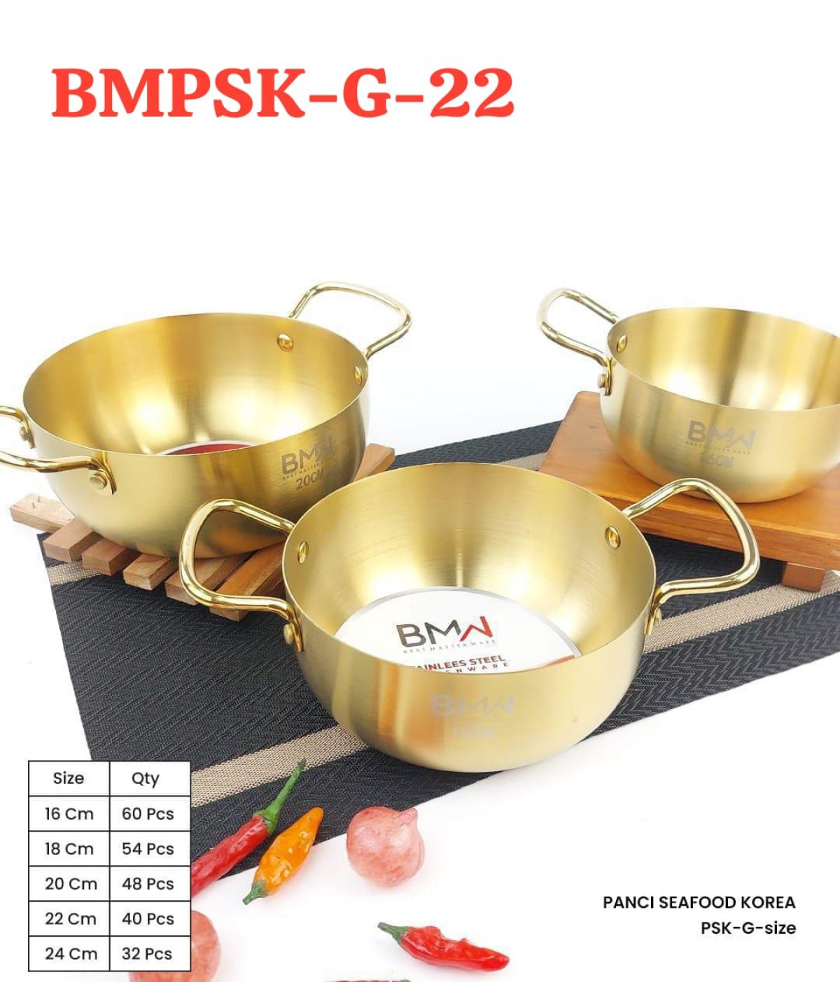 PANCI SEAFOOD GOLD KOREA BMPSK-G-22 SIZE 22 CM ISI 40 PCS