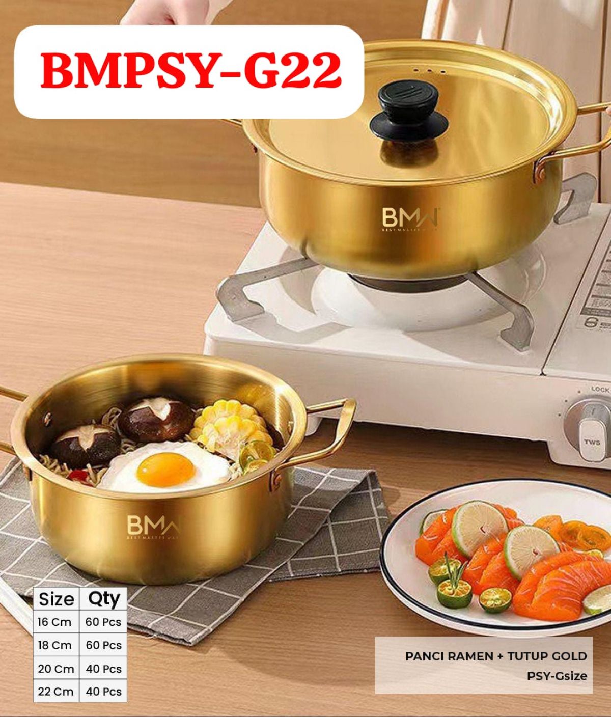 PANCI RAMEN + TUTUP GOLD BMPSY-G22 SIZE 22 ISI 40 PCS