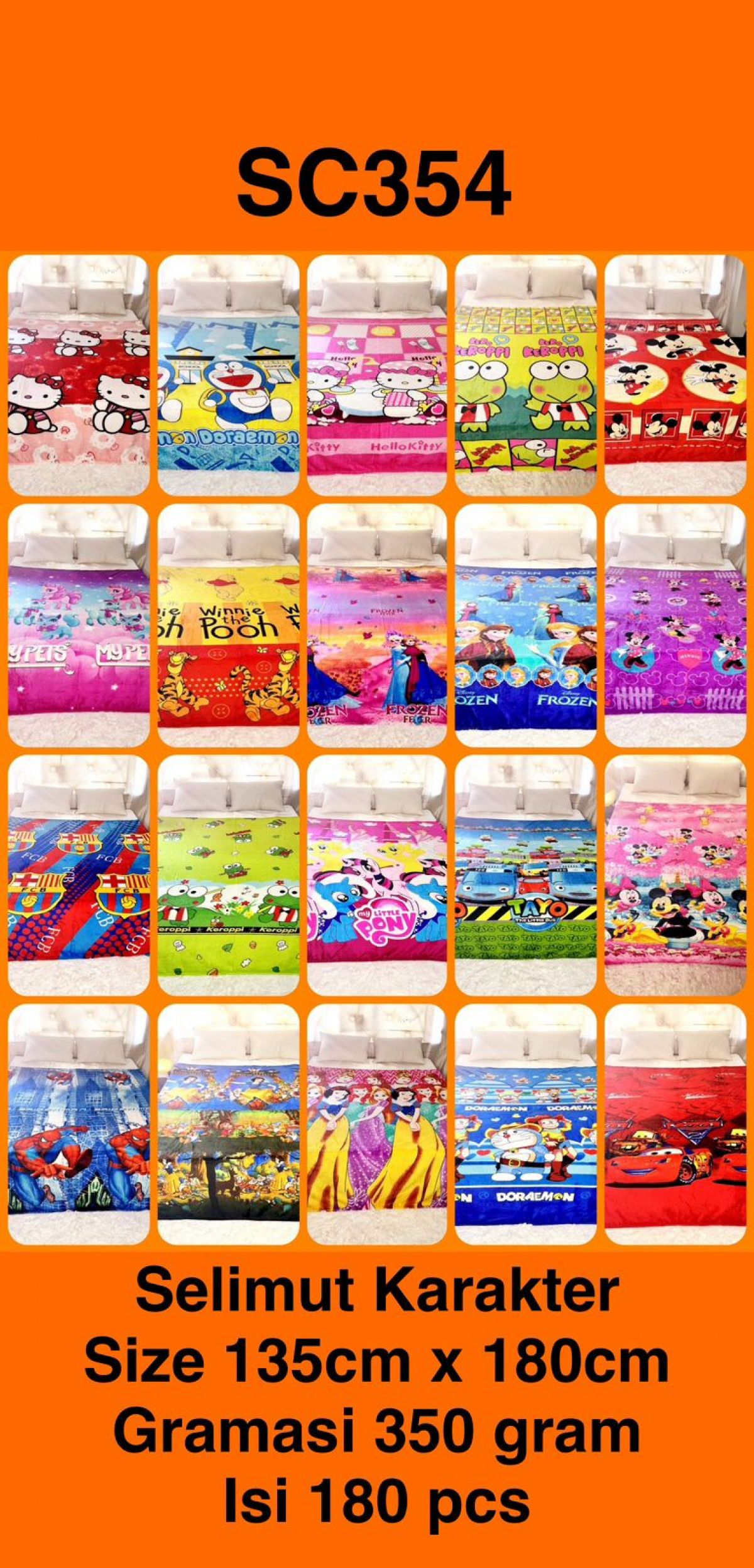 SELIMUT KARAKTER SC354 SIZE 135CM * 180CM 350GR ISI 180 PCS