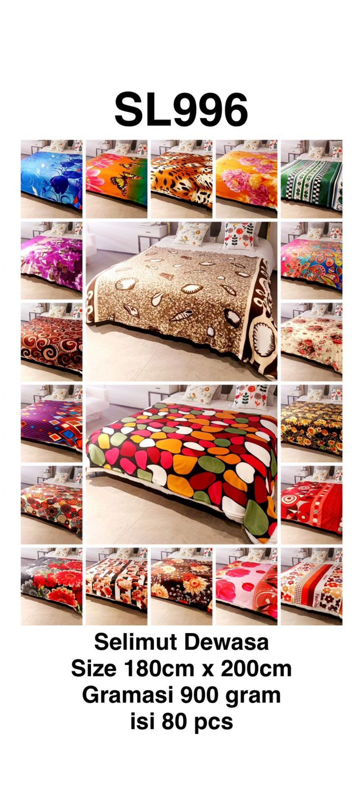 SELIMUT DEWASA SL996 SIZE 180CM * 200CM 900GR ISI 80 PCS