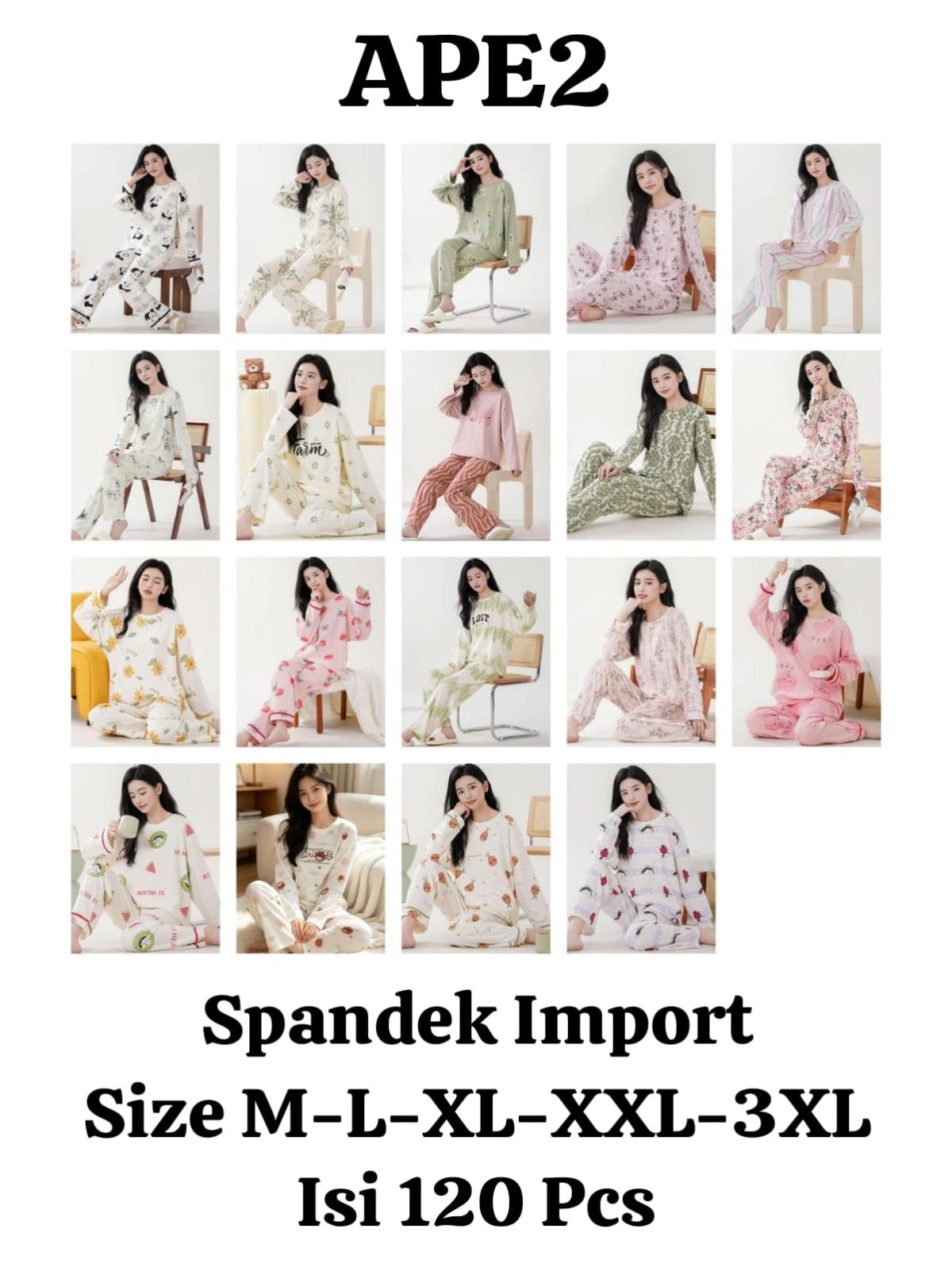 BAJU TIDUR SPANDEK IMPORT APE2 SIZE M-L-XL-XXL-3XL ISI 120 PCS
