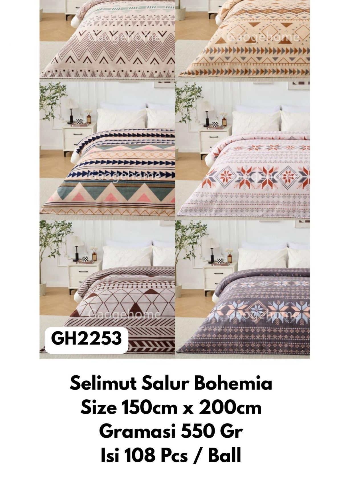SELIMUT SALUR BOHEMIA GH2253 SIZE 150CM * 200CM GRAMASI 550GR ISI 108 PCS