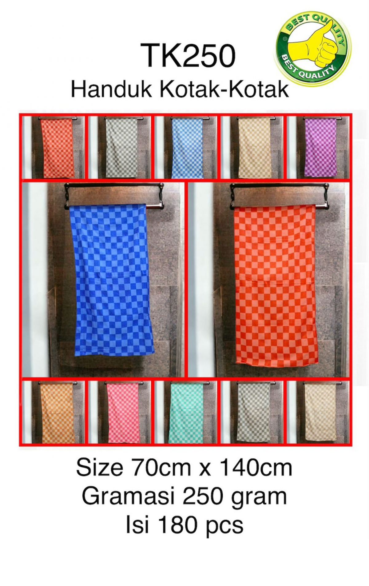 HANDUK KOTAK KOTAK TK250 SIZE 70CM * 140CM GRAMASI 250GR ISI 180 PCS