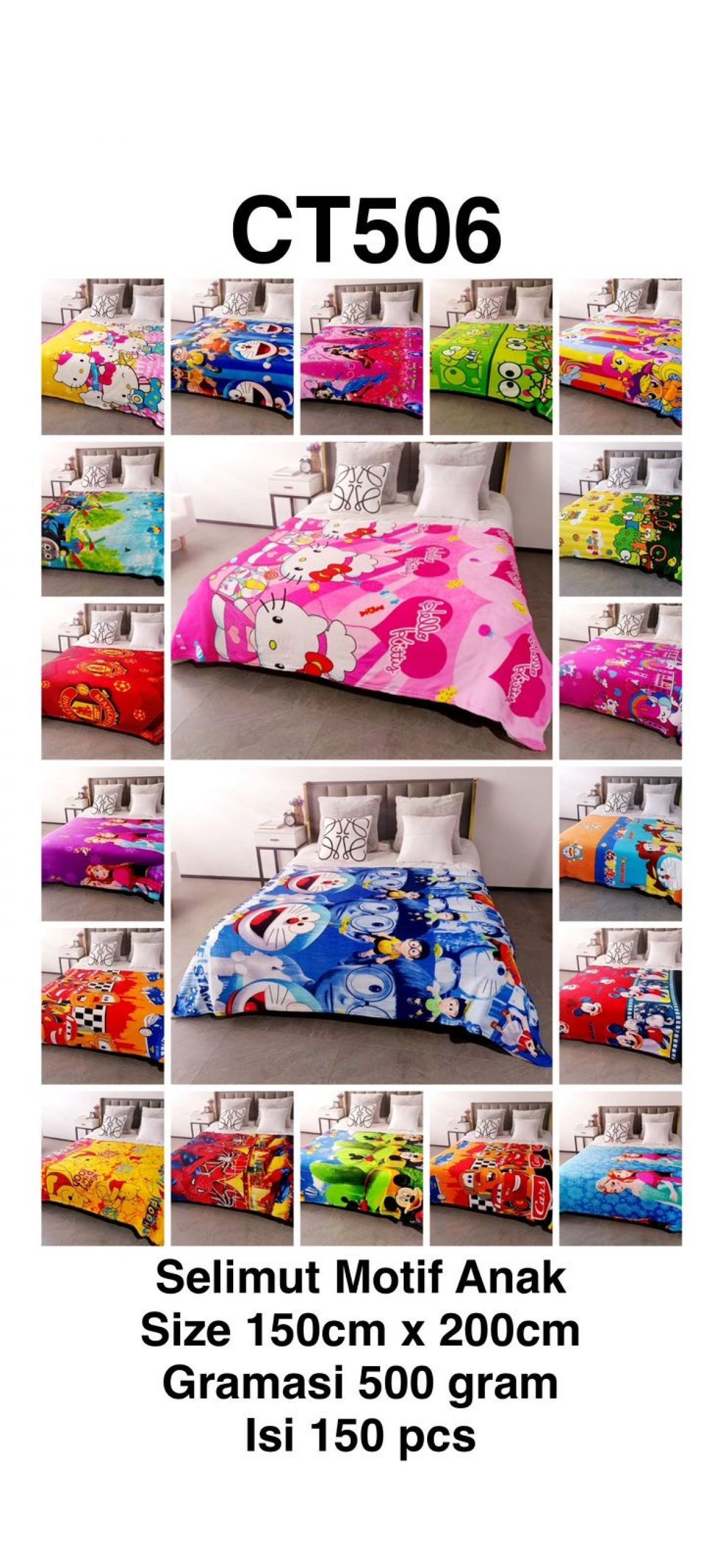 SELIMUT KARAKTER CT506 SIZE 150CM * 200CM 500GR ISI 150 PCS