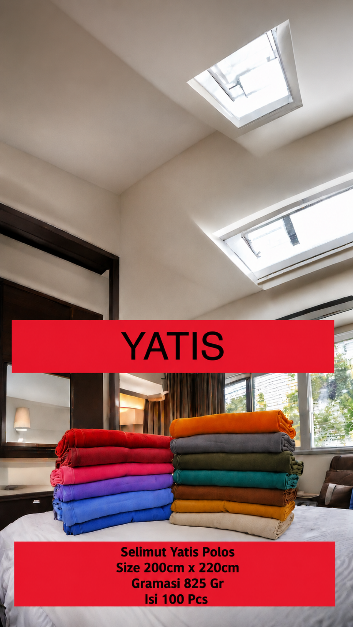 SELIMUT YATIS POLOS YTS02 SIZE 200CM * 220CM GRAMASI 825GR ISI 100 PCS