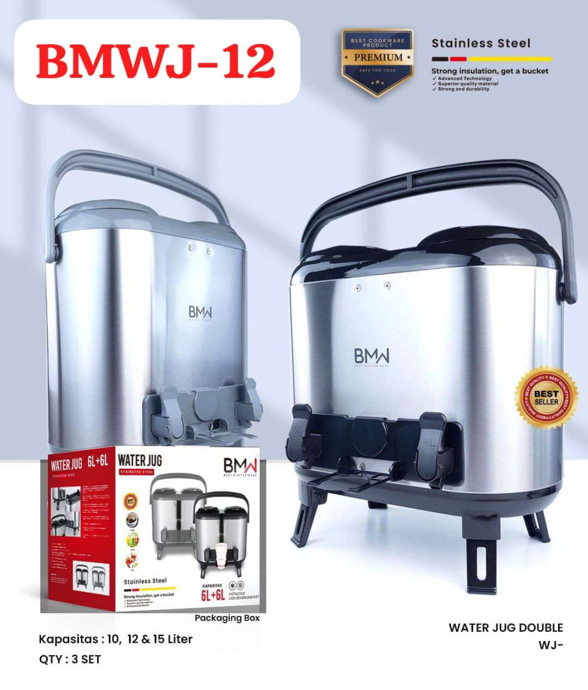 DOUBLE DISPENSER WATER JUG BMWJ-12 SIZE 12 LITER ISI 3 SET